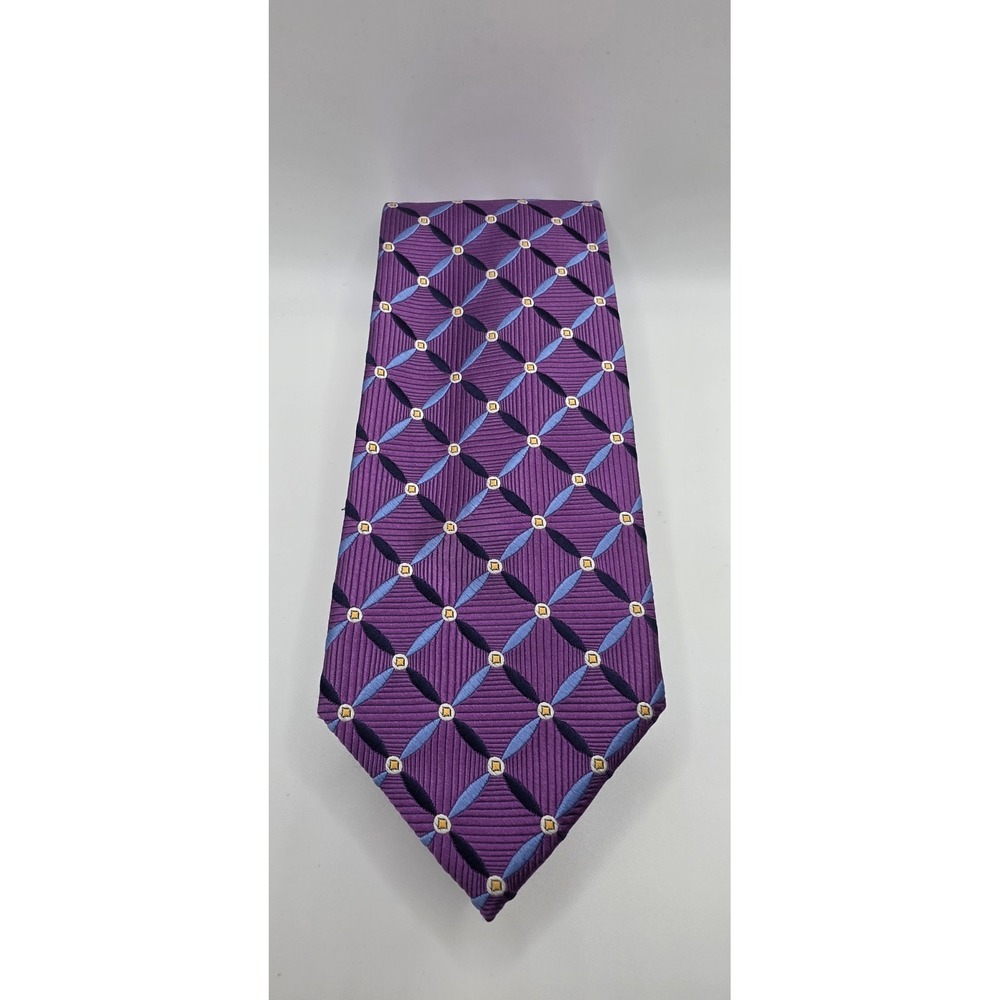 Signature Collection Silk Tie Purple Blue Geometric Diamond Medallion